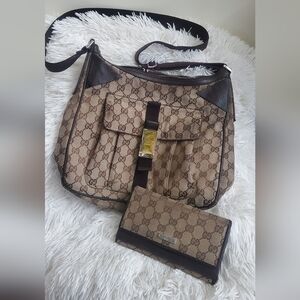 Authentic vintage GUCCI GG brown bag and wallet